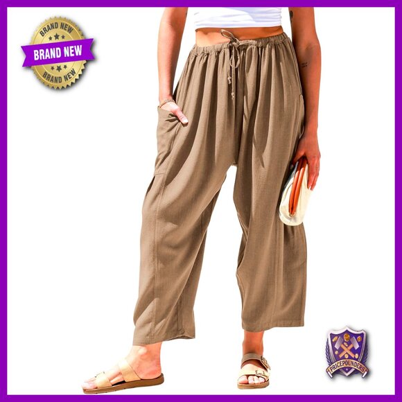 Wide Leg Linen Pants with Pockets Drawstring Waist Casual Summer Palazzo